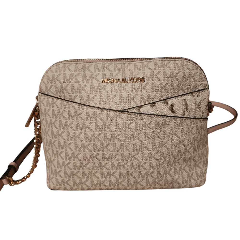 Michael Kors Natural Jet Set Crossbody Travel Medium Logo Dome